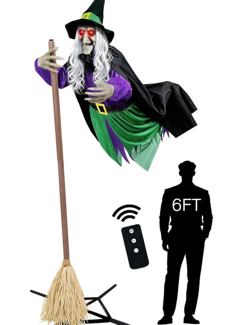 Spooky 11.5 Ft Flying Witch Animatronic - Outdoor Halloween Decorations & Props